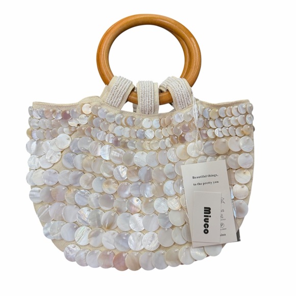 Bohemian Embellished/Seashell Beaded Clutch/Wooden Top Handle/Shell Purse - Picture 3 of 14